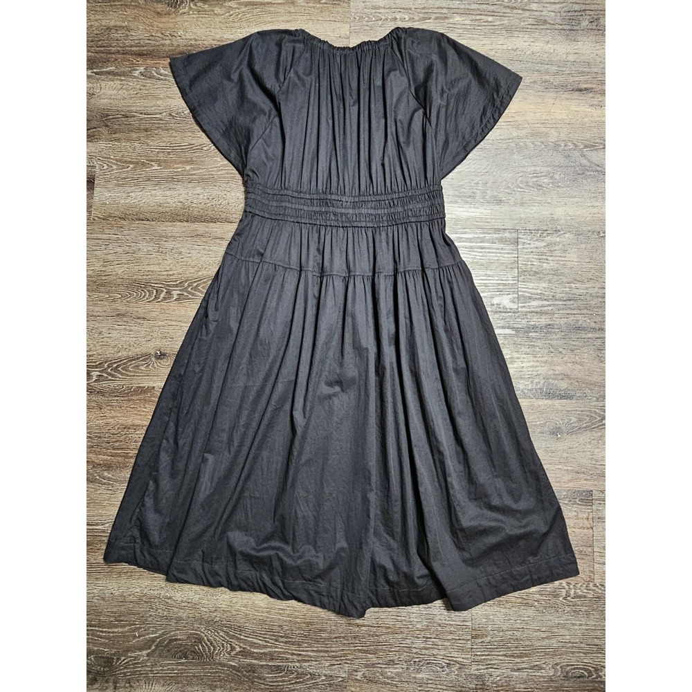 Free Assembly Black Cotton Flutter Sleeve Smocked Waist Dress Size Large 12-14 - Picture 8 of 13